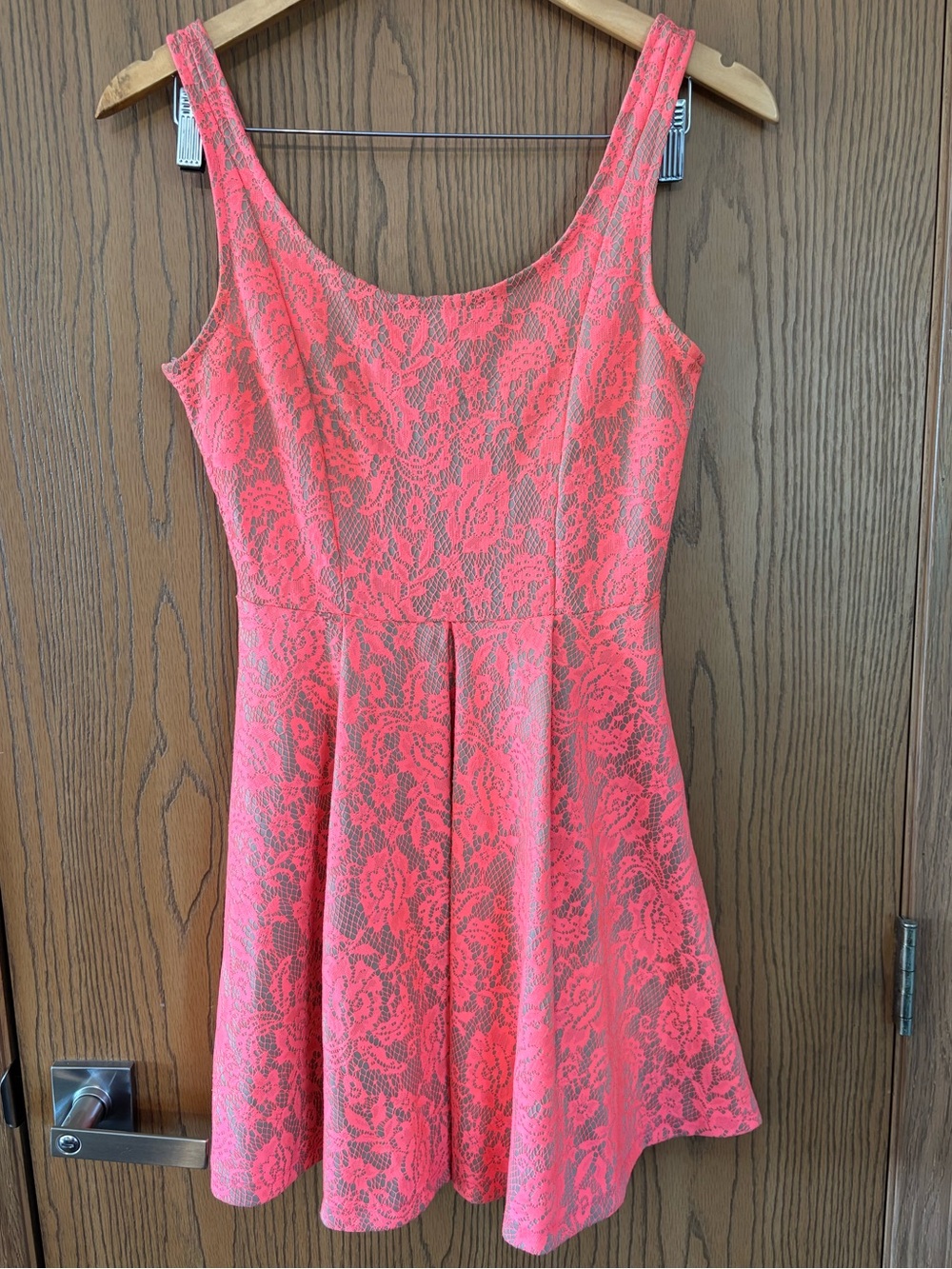 Deb Bright Coral Lace Fit-and-Flare Dress